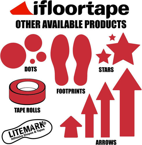 LiteMark Removable Red Arrows, Large Size Arrow Sticker, 12 Inch Pack of 6 for Safety