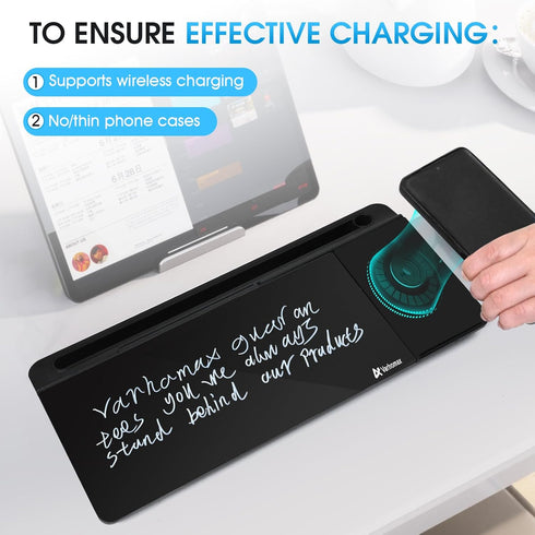 Varhomax Black Glass Desk Whiteboard with Wireless Charger, Desktop Dry Erase Board, Memo Notepad for Home Office