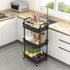 Sywhitta 3-Tier Black Plastic Rolling Utility Cart with Handle, Movable Storage Trolley for Office, Kitchen, Living Room