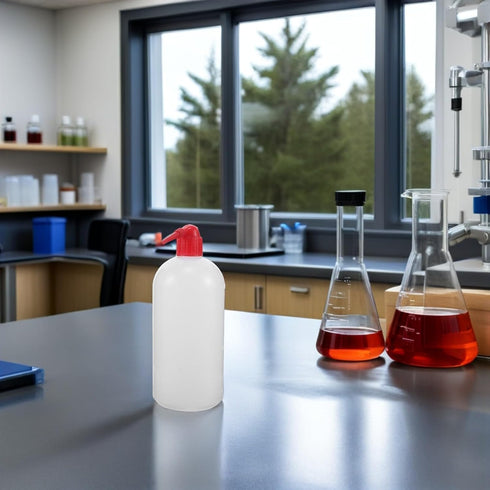 6pcs 1000ml SHERCHPRY Laboratory Narrow Mouth Wash Bottles with Crimson Lids, Plastic Chemistry Squeeze Bottles