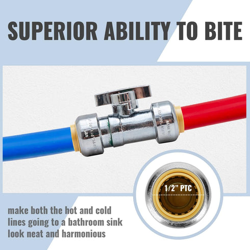 SUNGATOR 1/2 Inch Dual Pushfit Straight Stop Valve, No Lead Chrome Plated Brass, Pack of 3