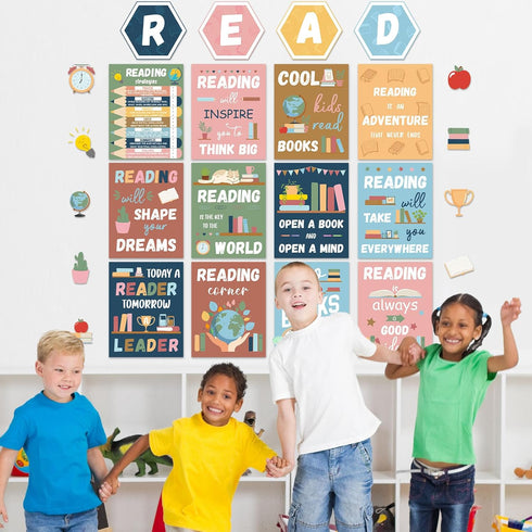 gisgfim Reading Posters for Classroom, Retro Motivational Bulletin Board Decorations for Elementary School
