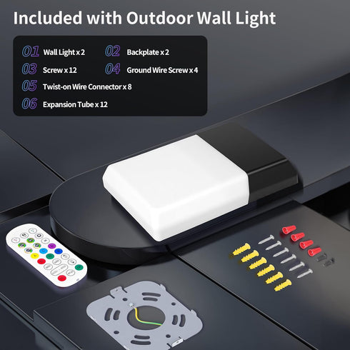 Fircestry 1500LM IP65 2 Pack Outdoor Wall Lights RGB, Smart Exterior Porch Sconces Wall Mounted Lighting, Waterproof