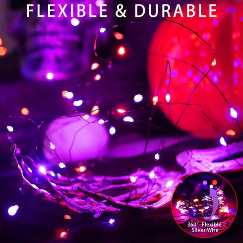 YAOZHOU Halloween Decor Outdoor Solar String Lights, Purple Orange IP67 Waterproof 2 Pack Total 200 LED 66FT 8 Modes Fairy Lights, Outside Fall Decorations for Tree, Garden, Patio, Fence, Balcony by YAOZHOU