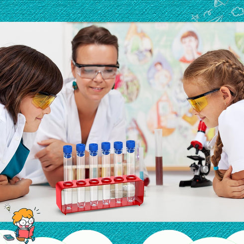 2 Sets Test Tubes with Rack, Clear Plastic with Caps and 6 Holes Holder for Scientific Experiments