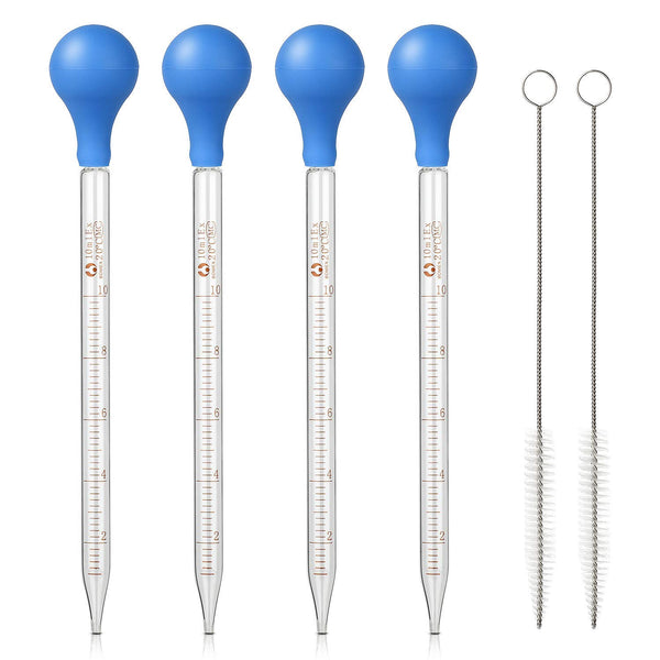 4Pcs 10ml Glass Graduated Dropper Pipette for Liquid Essential Oil with Rubber Cap and 2Pcs Cleaning Brush