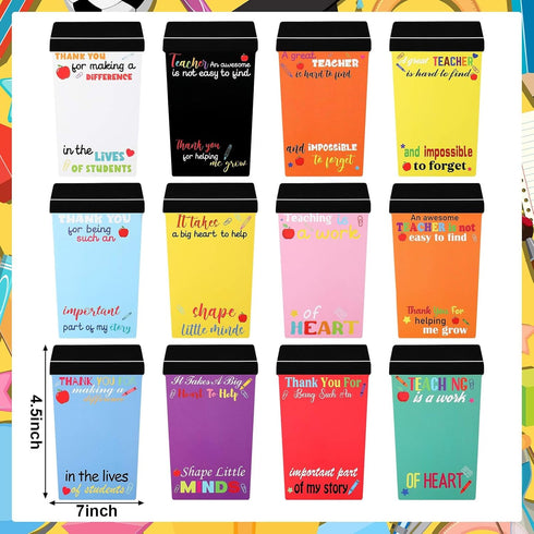 Zhehao 12 Set Teacher Appreciation Gift Card Crochet Coffee Cup Sleeve Composition Notebook Crayon Thank You