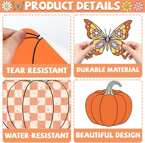 Groovy Fall Pumpkin Bulletin Board Set, Autumn Thanksgiving Decorations, Peace Love Paper Cutouts for Classroom Decor