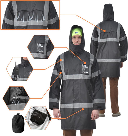 3 A-SAFETY High Vis Rain Jacket Trench Coat &Safety Rain Jacket RIVER OTTER Rain Bibs ANSI Class