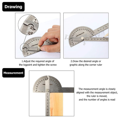Outus Angle Protractor - Two Arm Stainless Steel Ruler for Woodworking, Angle Measure Tool with 0-180 Degrees