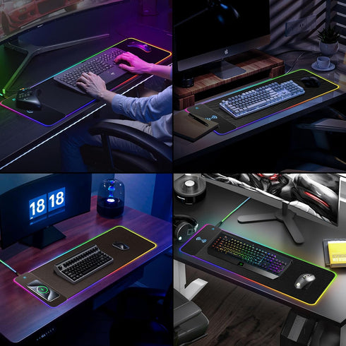 AIBICIDI 15W, 800x300x4mm, 13 RGB Gaming Mouse Pad with Wireless Charging XXL Extra Large LED Mousepad Light Modes