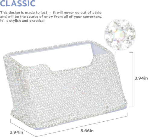 KEYPOWER Business Card Holder Stand for Office - Professional Display with White Crystal Accessories (White)