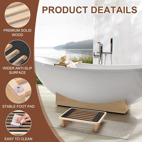 TIPTAP One Step Stool for Adults Seniors, Non-Slip Rubber Step Surface Heavy Duty Wooden Stepping Stool, Perfect Bed