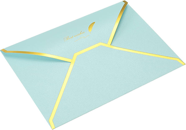 PATIKIL 10 Pack V Flap Envelopes, 7 x 5'' Sky Blue Luxury Style Gold Border for Invitations and Weddings