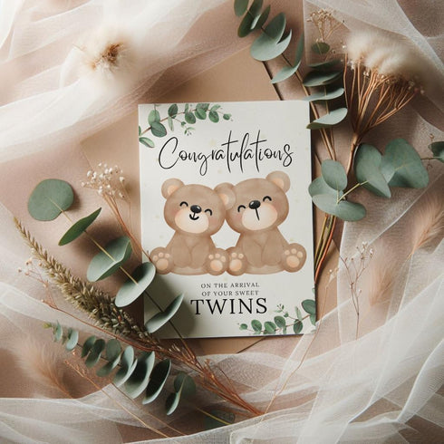 Congratulations Twins Greeting Card - New Baby Announcement