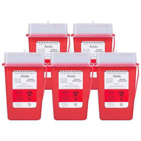 Alcedo 1 Quart Sharps Container for Home Use and Professional (5-Pack), Biohazard Needle and Syringe Disposal, Portable