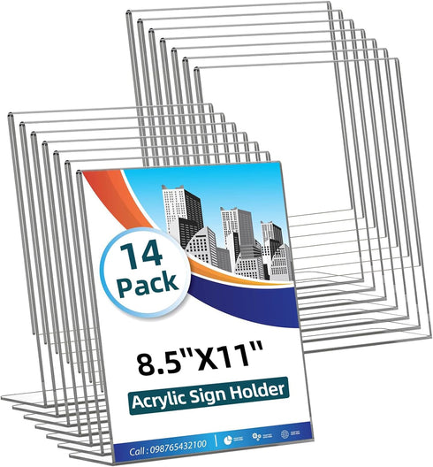 HRSDEIE 14 Pack Acrylic Sign Holder 8.5x11 Inches, Clear Tabletop Plastic Paper Display