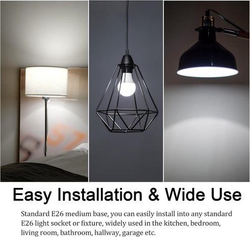 E26 LED Bulb, 6W Medium Screw Base, 40W Equivalent, Non-Dimmable, Daylight White 5000K, 4 Packs