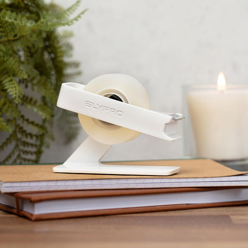 ELYPRO Modern Tape Dispenser for Office Desk, Heavy Metal, Space-Saving, Bonus Tape Roll Included