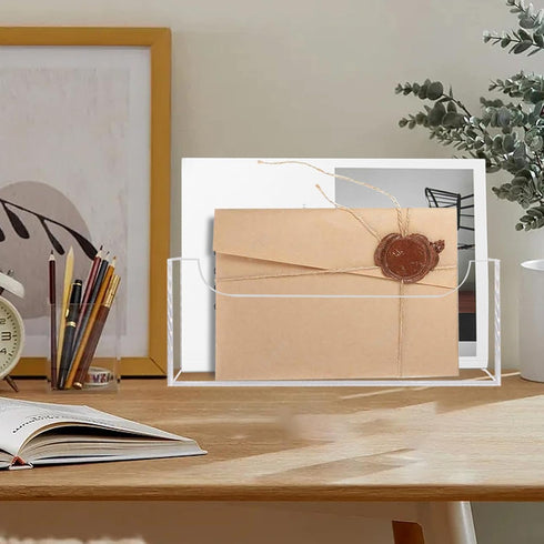Mail Holder for Table, Acrylic Letter Holder Box for Desk or Wall Mount, Clear Mail Organizer