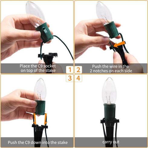25.7 C9 20 20 Commercial Brightown Christmas Pathway String Lights Outdoor - Ft. Clear Lights with Stakes Connectable