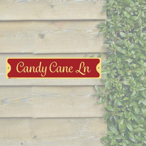 PetKa Signs and Graphics "Candy Cane Lane" Aluminum Sign, 18" x 4", Tan Text on Red