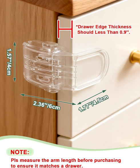 6 Pack Roctee Drawer Baby Locks Clear, Baby Proof Locks for Side Drawers Pull Out Thin Dresser Kitchen Cabinet Bedside