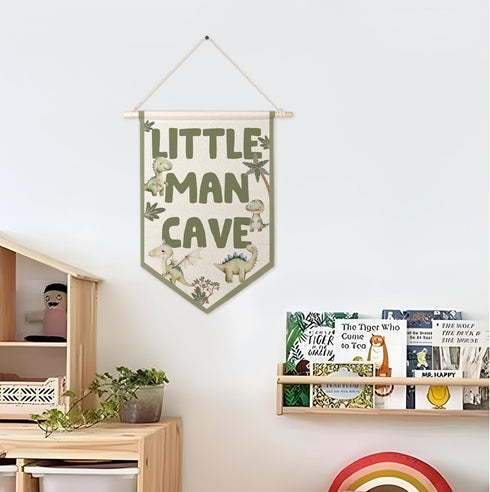 ArtisaEura Little Man Cave Wall Canvas Banners,Dragon Nursery Decor, Sage Green Dinosaur Dragon Hanging Display Pennant