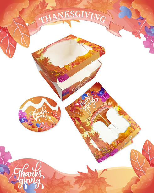 Bakepacker Thanksgiving Cake Boxes with Window, 36pcs 8x8x5 inches (18 Cake Boxes + 18 Cake Boards)