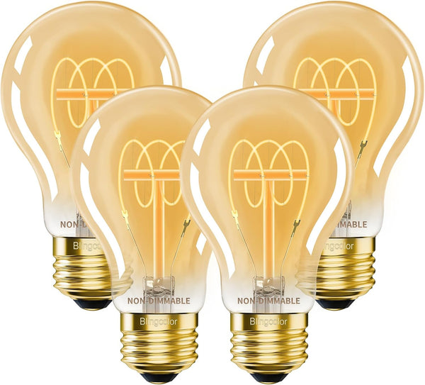 A19 Vintage E26 LED Edison Light Bulbs 40 Watt, Non-Dimmable, 2200K Amber