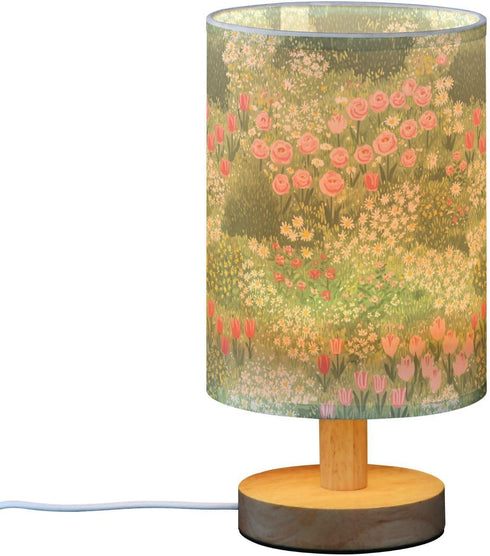 ALAZA Bedside Table Lamp for Bedroom Colorful Wildflowers Floral Nightstand LED Light Lamps with USB Port Linen Fabric