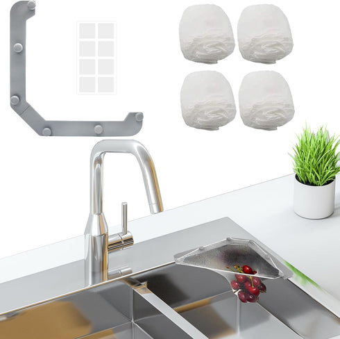 HARSKIYER Triangular Kitchen Sink Rack with 100 Disposable Mesh Bags, Triangle Sink Food