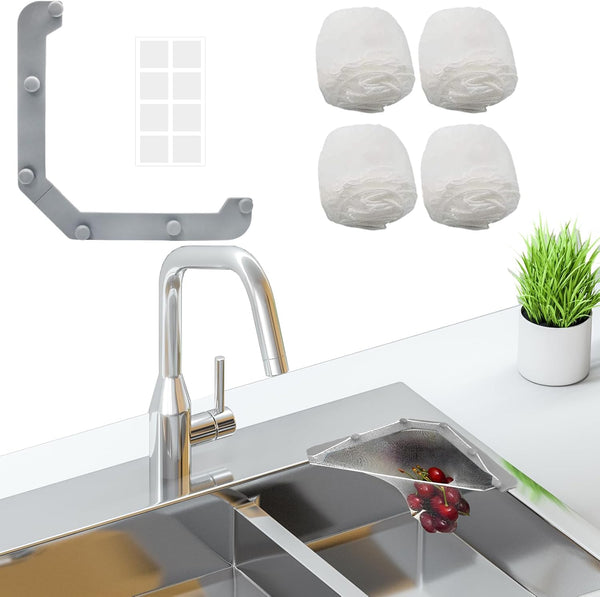 HARSKIYER Triangular Kitchen Sink Rack with 100 Disposable Mesh Bags, Triangle Sink Food