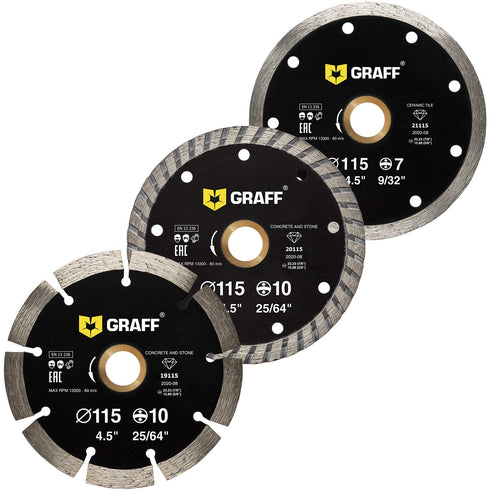 GRAFF Diamond Blade for Angle Grinder - 3 Pack, 4 1/2 inches for Dry and Wet Cutting Stone, Marble, Concrete