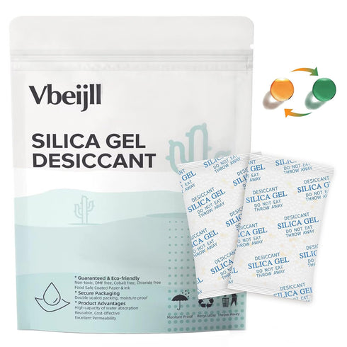 Premium 20 Gram Silica Gel Packets, 50 Pcs with Color Indicating - Rechargeable Moisture Absorbers for Foods, Seeds,