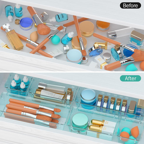 WOWBOX 12 Pack Clear Drawer Organizer Set, Acrylic Storage Trays for Makeup, Jewelries, Utensils, and Gadgets
