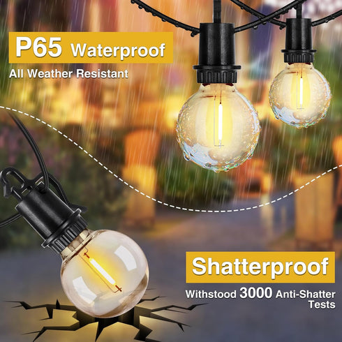 ZJOJO 60FT Outdoor String Lights, G40 Globe Lights with 30 Shatterproof LED Bulbs, 2700K Waterproof Patio Light