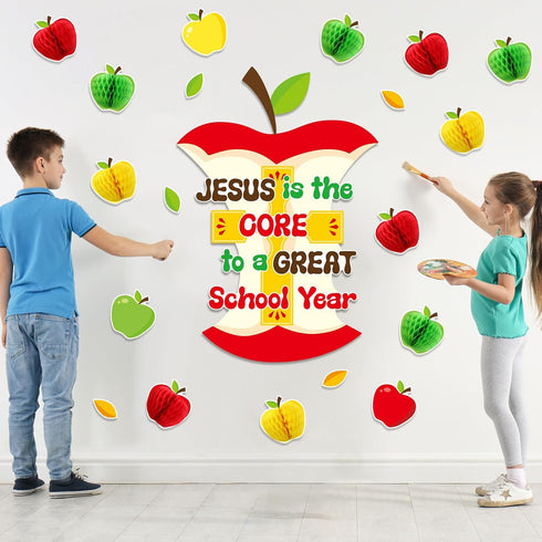 TaoBary 84 Pcs Jesus Is The Core Bulletin Board Set, 3D Apples Cutouts for Back to School Decor