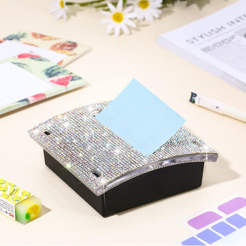 Rhinestone Self Stick Note Pad Holders, 4 x 4 Inches Memo Note Holder Dispenser for Office Home Classroom Supplies (AB