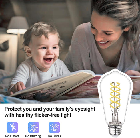 ST58 Edison Bulbs, 12 Pack, 60 Watt LED, 5000K Vintage Light Bulbs, E26 Dimmable Plastic 600ML