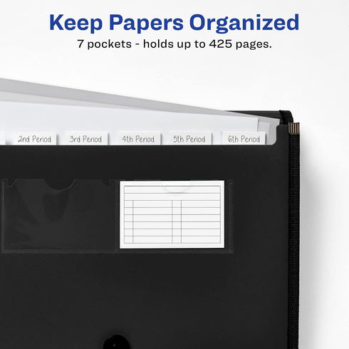 Avery Expanding File Folder Organizer, 7-Pocket Accordion, Black, Holds 425 Letter/A4-Size Sheets