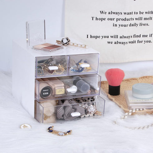 Desk Organizer with Drawer, Office Storage Box with 4 Acrylic Drawers for Desktop, Dressing Table, Home