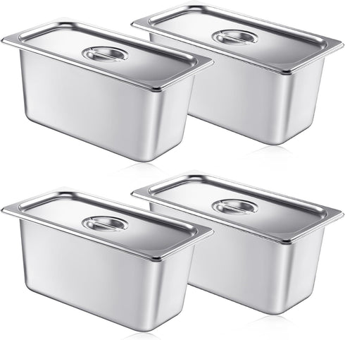 Mifoci 4 Pack Stainless Steam Hotel Pan with Lid, Reusable Anti Rust for Home & Restaurant
