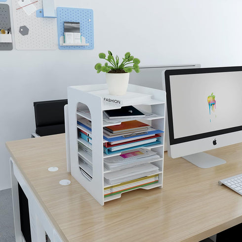 Natwind 7 Tiers Paper Organizer for Desk - White File Holder, Mail Letter Tray & Document Storage Rack for Home Office