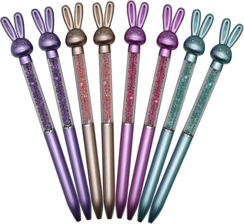 Maydahui 24PCS Retractable Rabbit Ballpoint Pen - Colorful Crystal Quicksand Pen, Cute Animal Gem Pen