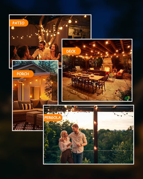 Svater 25 FT Outdoor String Lights LED, Patio Globe Lights with 12+1 Plastic G40 Bulbs, Waterproof Dimmable Hanging