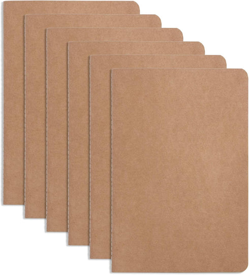 Blue Summit Supplies Travel Journals, Bulk 6 Pack Journal Set with Lined Paper, Lightweight Journal with Kraft Paper Covers, 8.25” x 5.5” (21cm x 14cm), 60 Pages, Set of 6