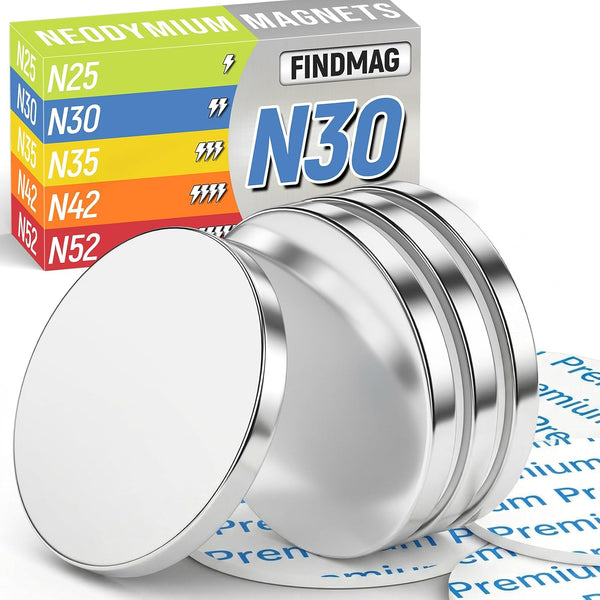 FINDMAG 4Pcs Strong Neodymium Disc Magnets with Double-Sided Adhesive, Powerful Permanent Rare