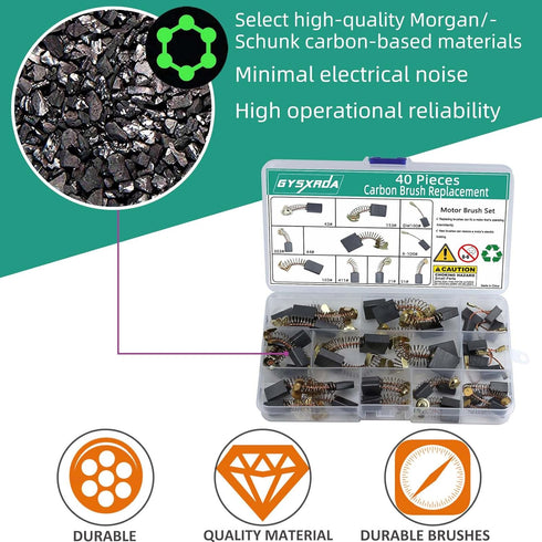Electric Motor Carbon Brushes Set - 40 Pack Replacement Repair Kit with 10 Sizes, Suitable for Repair Power Tools Part
