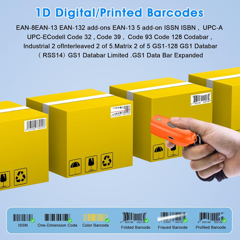 symcode 1D 3-in-1 2.4G Bluetooth Barcode Scanner Mini Small Wireless Bar Code Scanner Bluetooth & Wireless & USB Wired